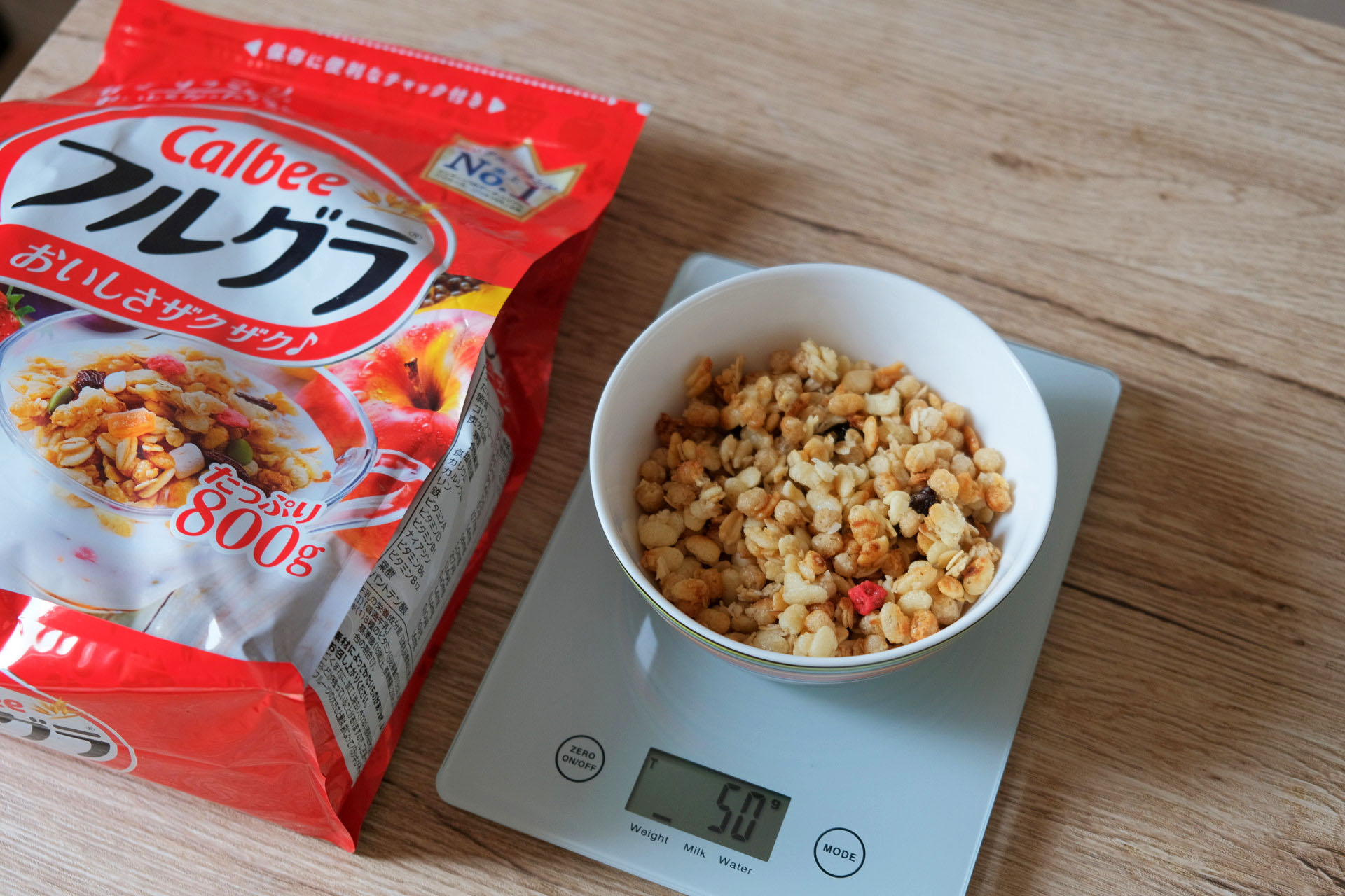 「フルグラ」1食50gはどれ位の量？グラムごとの写真と栄養成分