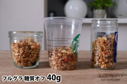 フルグラ糖質オフ40gを「モロゾフ」「トールサイズのカップ」「ワンカップ大関」に入れた時の目安