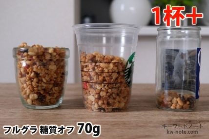 フルグラ糖質オフ70gを「モロゾフ」「トールサイズのカップ」「ワンカップ大関」に入れた時の目安