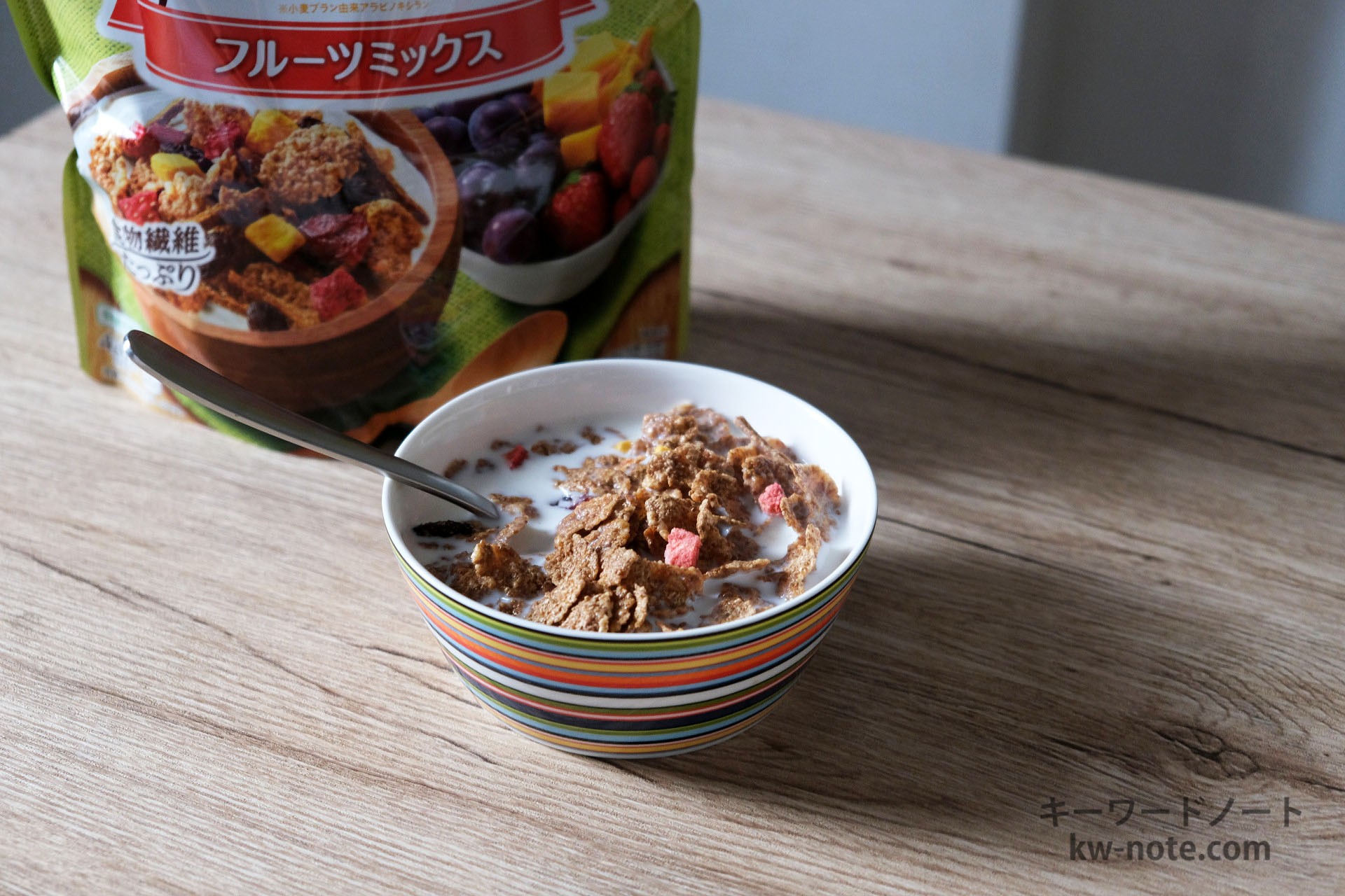 1食分の「オールブラン フルーツミックス」に200gの牛乳をプラス