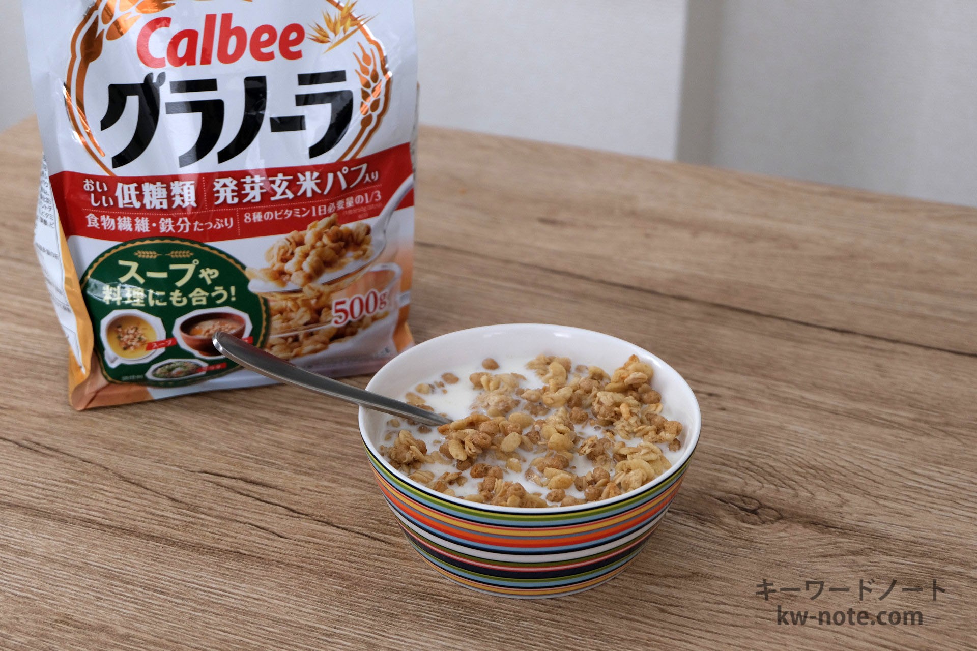 1食分の「カルビー グラノーラ」に200gの牛乳をプラス