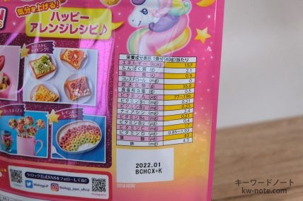 ユニコーンフルーツループの栄養成分表